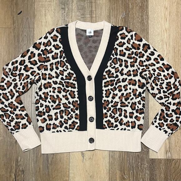 NWOT Cabi Nine Lives Thick Cotton Cardigan Leopard Print Button Down Sz M #4289 - Picture 1 of 6